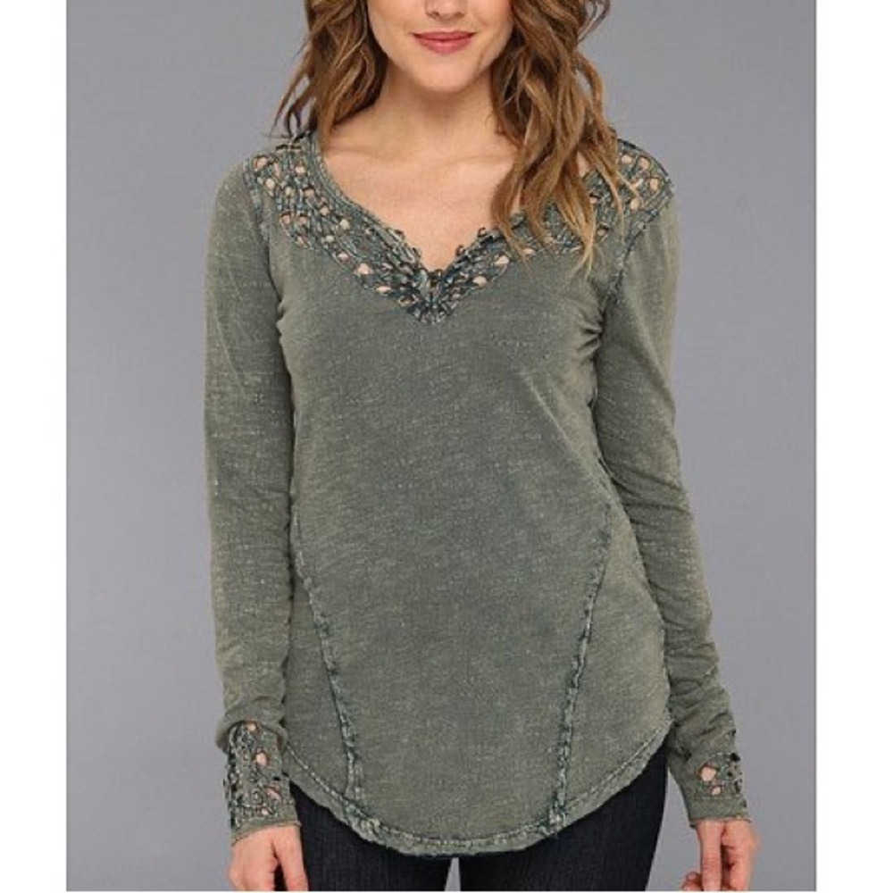 Free People Blue Luna Long Sleeve top in Olive - Size Small